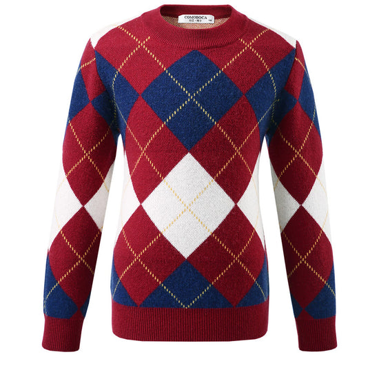 COMOBOCA 100% Wool Kids' Ribbed Round Neck Sweater