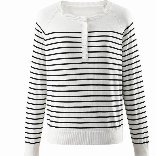 COMOBOCA Women's Striped Henley T-Shirt Sweater