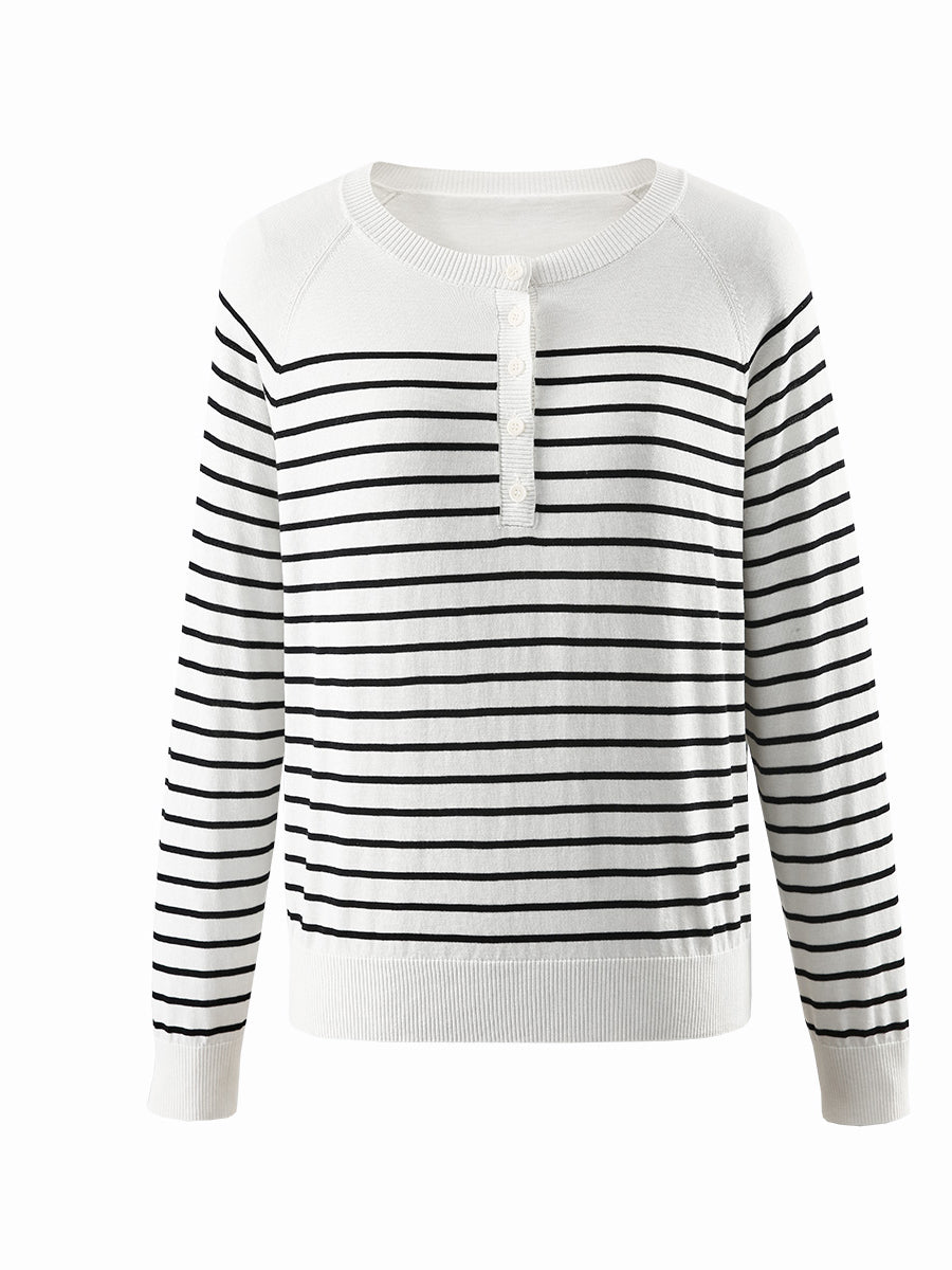 COMOBOCA Women's Striped Henley T-Shirt Sweater