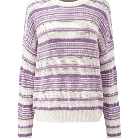 COMOBOCA 100% Cashmere Women's Striped Knit Round Neck Sweater