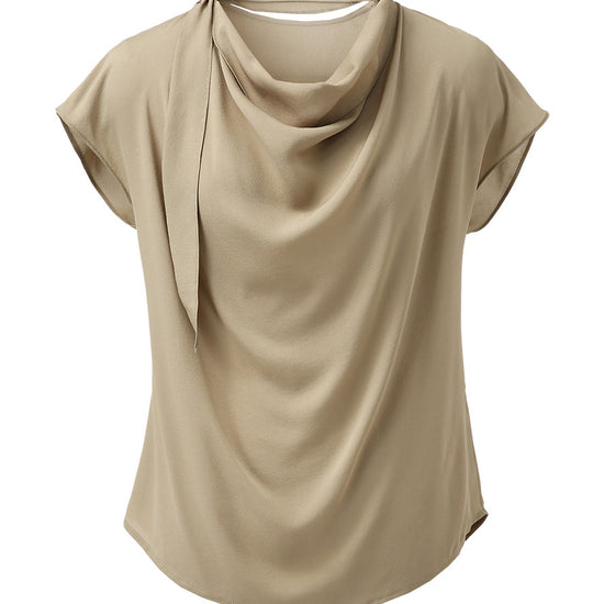 COMOBOCA 100% Mulberry Silk Women's Draped Cowl Neck Blouse