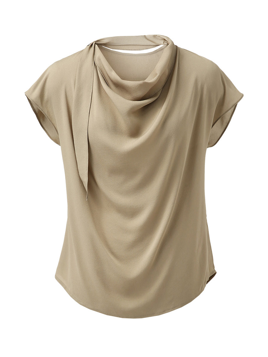 COMOBOCA 100% Mulberry Silk Women's Draped Cowl Neck Blouse