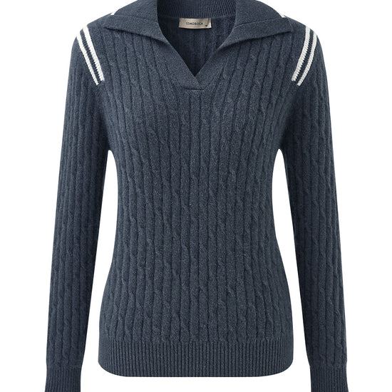COMOBOCA 100% Cashmere Women's Cable Knit Polo Neck Sweater