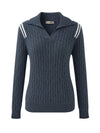 COMOBOCA 100% Cashmere Women's Cable Knit Polo Neck Sweater