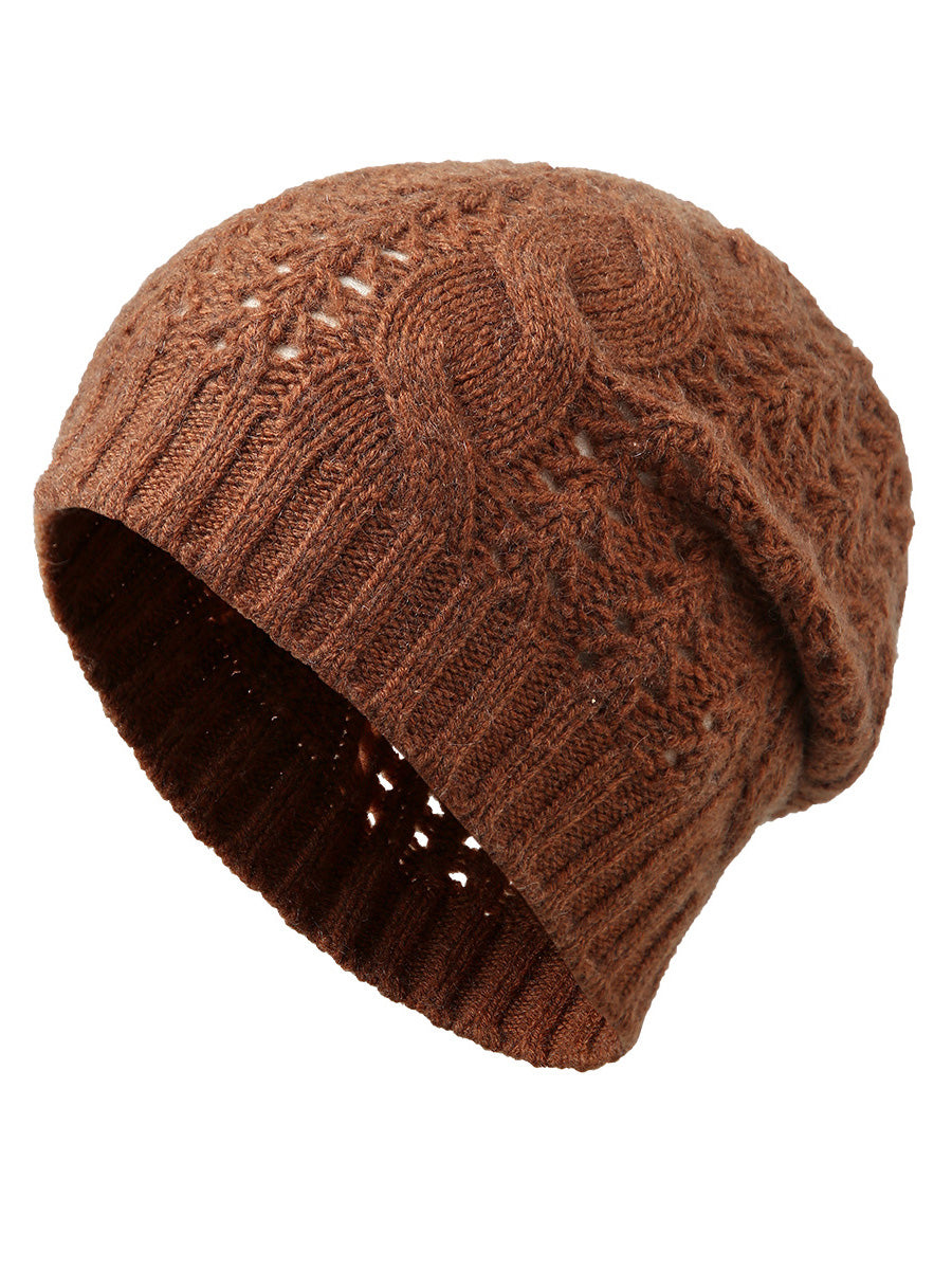 COMOBOCA Coffee 100% Cashmere Classic Cable Knit Beanie