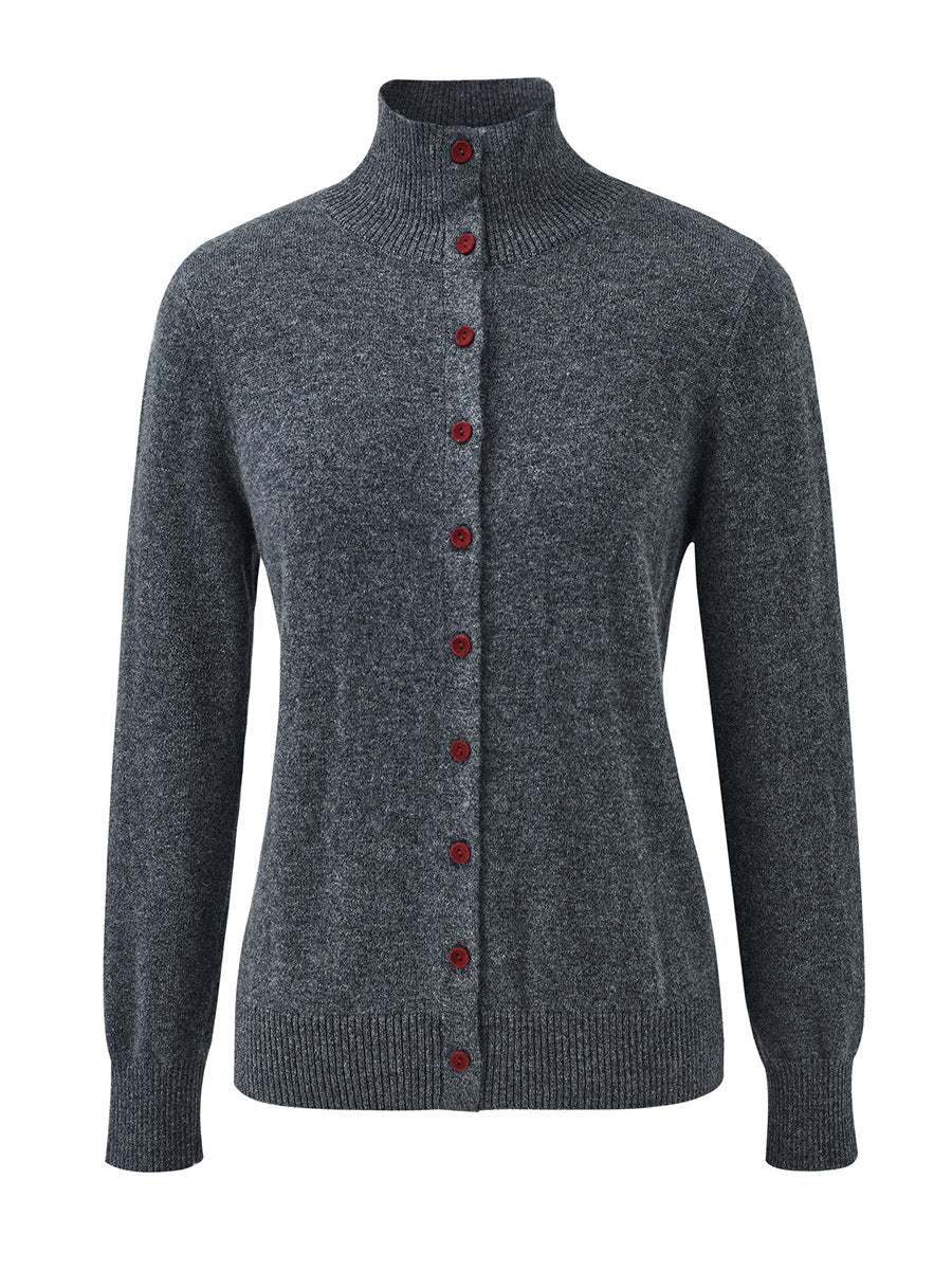 COMOBOCA 100% Cashmere Women's Turtleneck Button Front Knit Cardigan