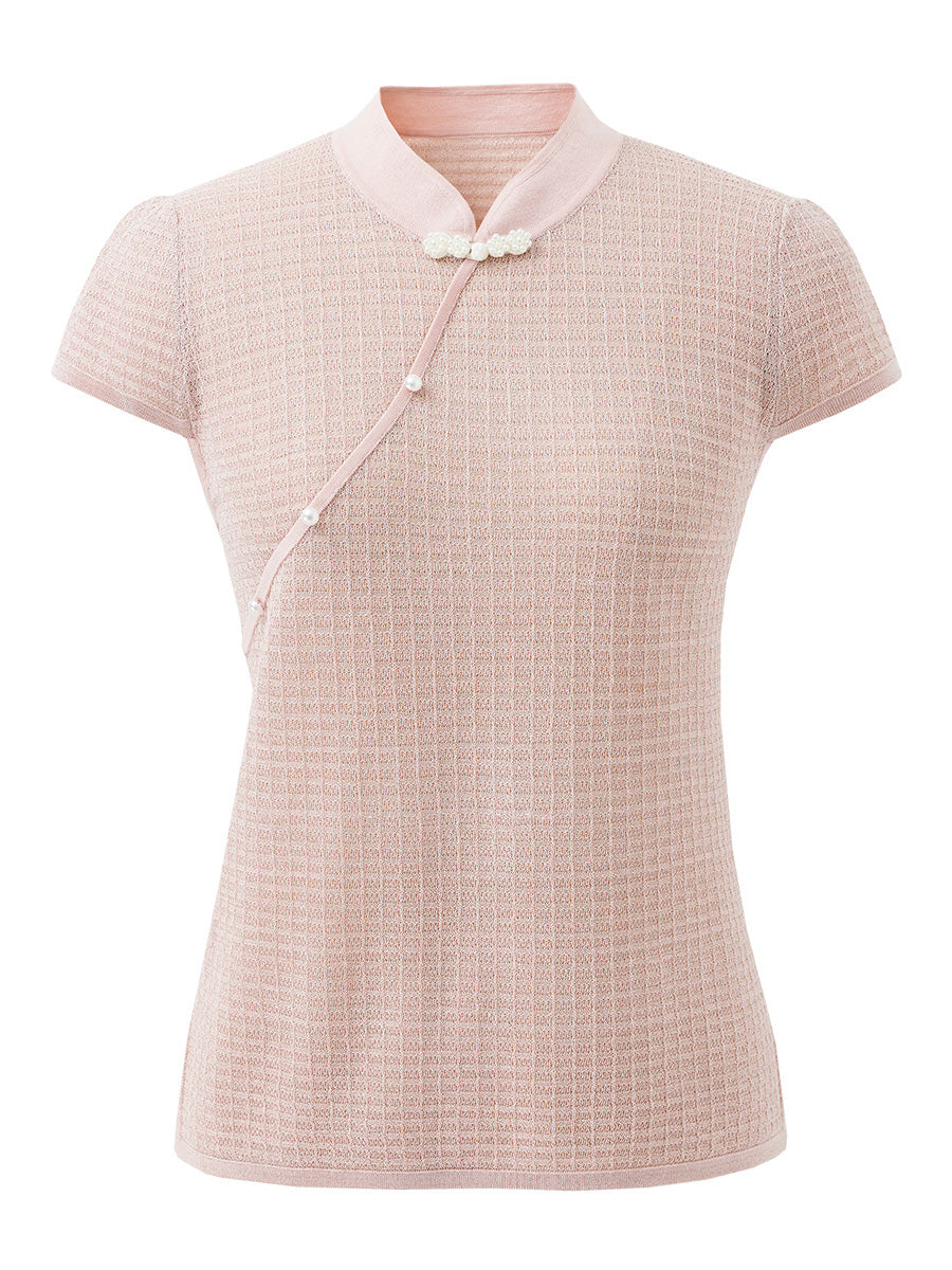 COMOBOCA Women's Textured Pearl Accents Blouse