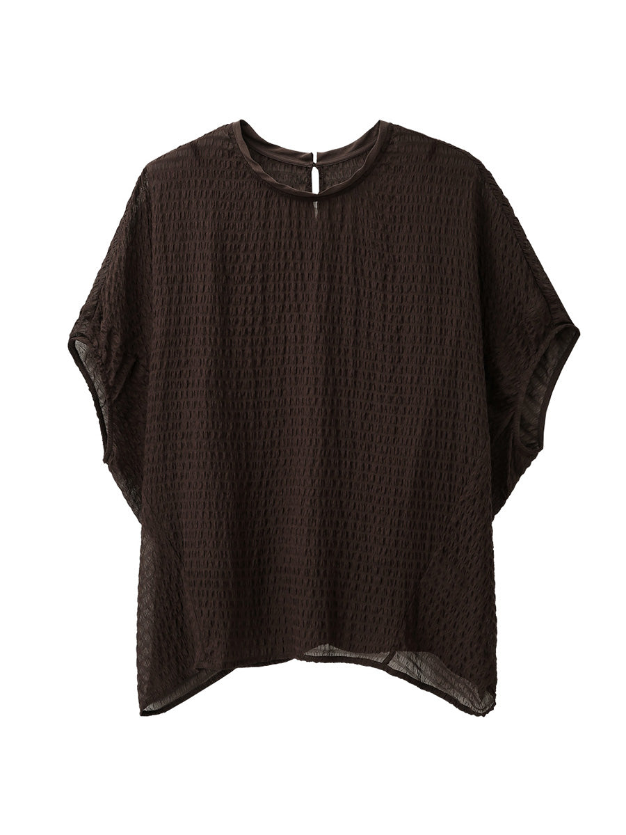 COMOBOCA Women's Crinkle Textured Blouse with Button Closure