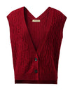 COMOBOCA 100% Wool Women's Cable Knit Button-Front Vest