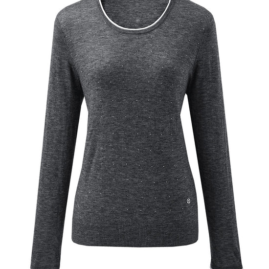 COMOBOCA Women's Rhinestone Detail Crewneck Knit Sweater