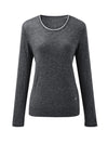 COMOBOCA Women's Rhinestone Detail Crewneck Knit Sweater