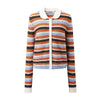 COMOBOCA Orange Blue 100% Cashmere Striped Knit Cardigan with Contrast Collar