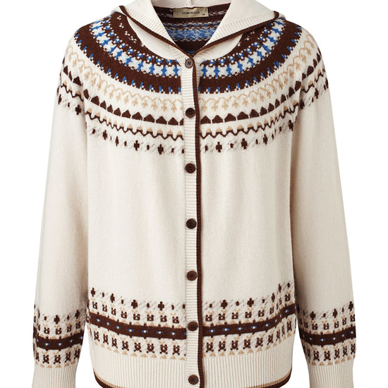 COMOBOCA 100% Wool Women's Fair Isle Knit Hoodie