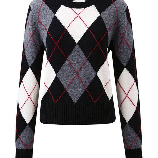 COMOBOCA 100% Wool Women's Argyle Pattern Knit Sweater