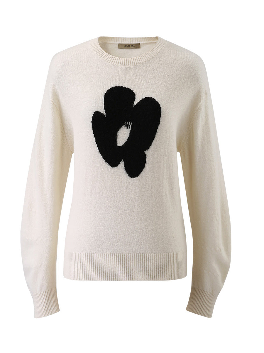 COMOBOCA 100% Cashmere Women's Floral Knit Sweater