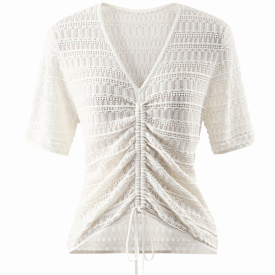 COMOBOCA Women's V-Neck Ruched Knit T-Shirt