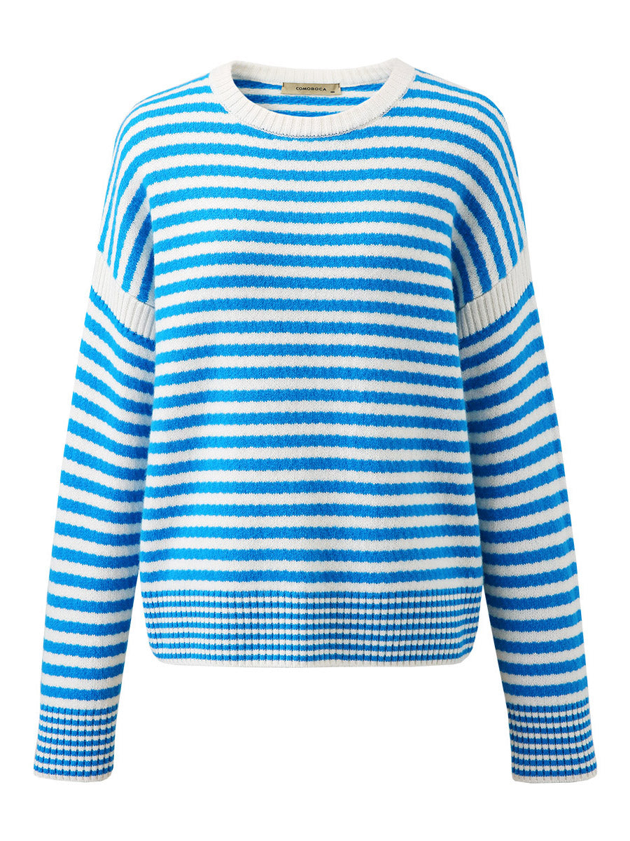 COMOBOCA 100% Wool Women's Striped Knit Pullover Sweater