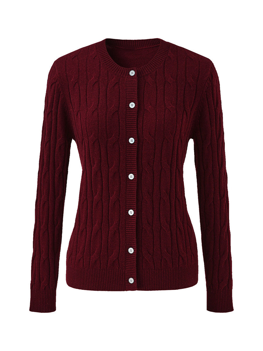 COMOBOCA 100% Cashmere Women's Cable Knit Button Front Cardigan