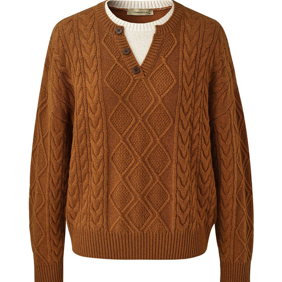 COMOBOCA 100% Wool Women's V-Neck Cable Knit Sweater