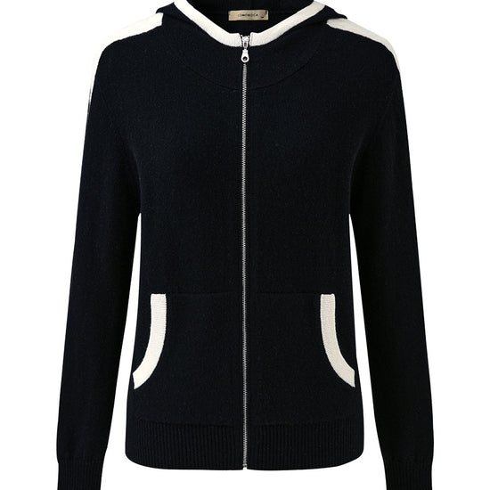 COMOBOCA 100% Cashmere Women's Color Block Zip Up Hoodie