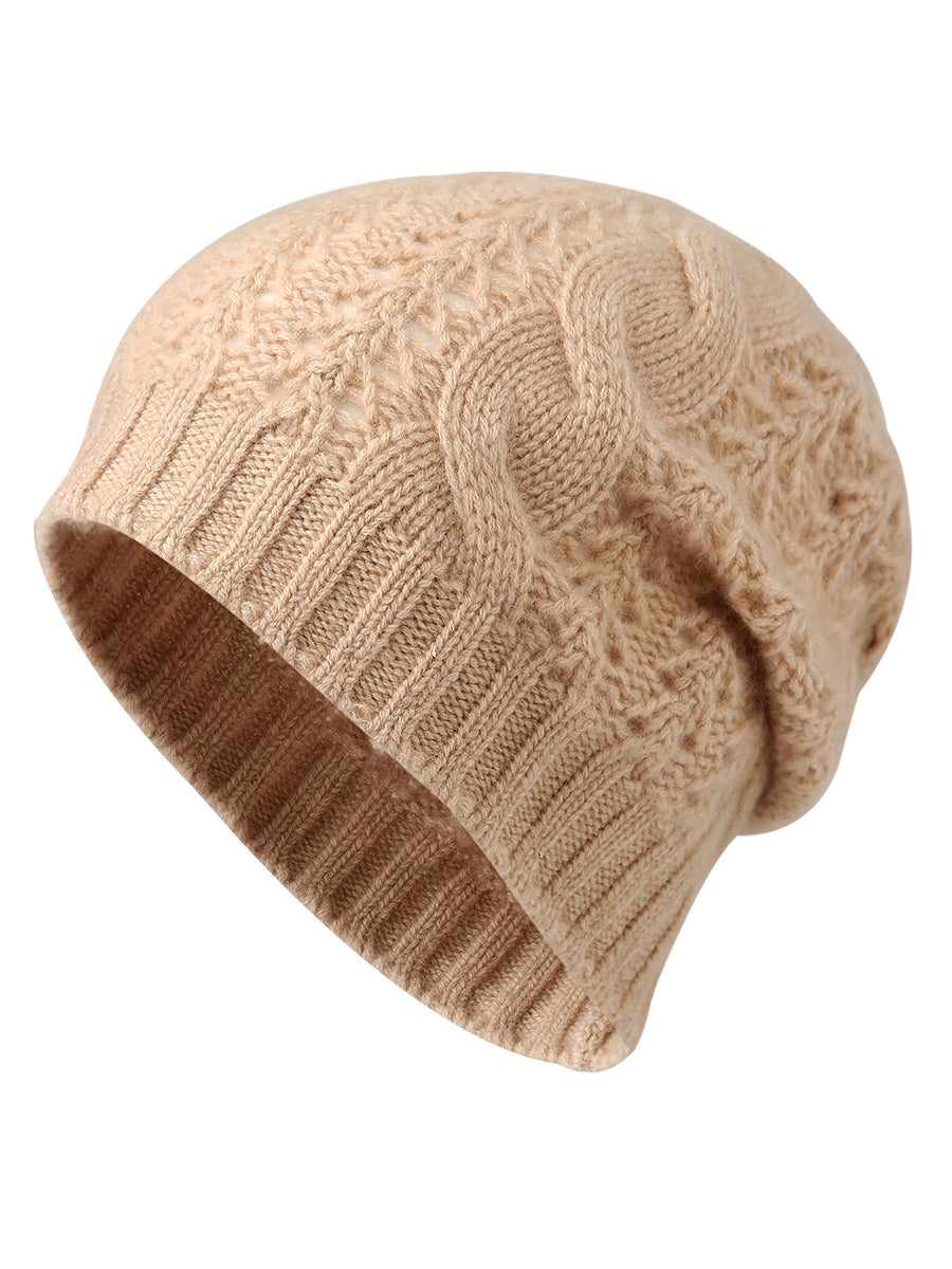 COMOBOCA Beige 100% Cashmere Classic Cable Knit Beanie