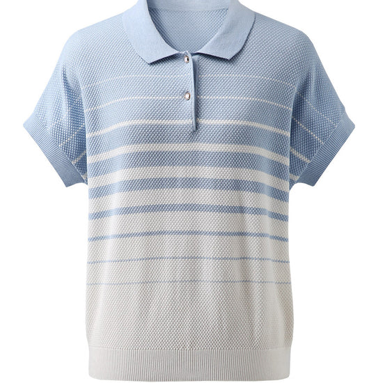 COMOBOCA Women's Striped Polo Knit T-Shirt