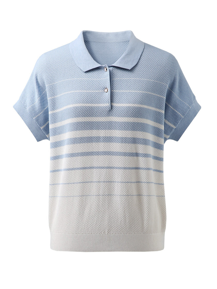 COMOBOCA Women's Striped Polo Knit T-Shirt