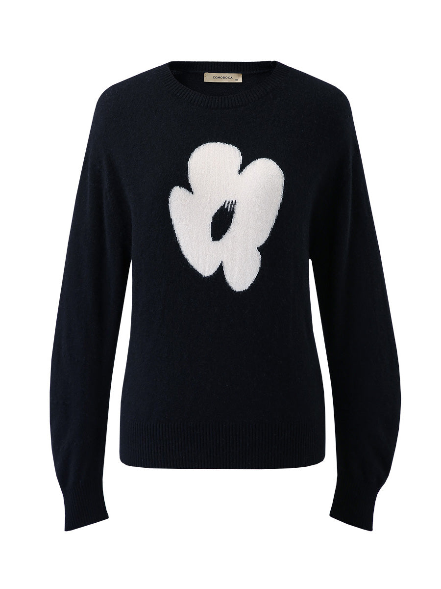 COMOBOCA 100% Cashmere Women's Floral Knit Sweater