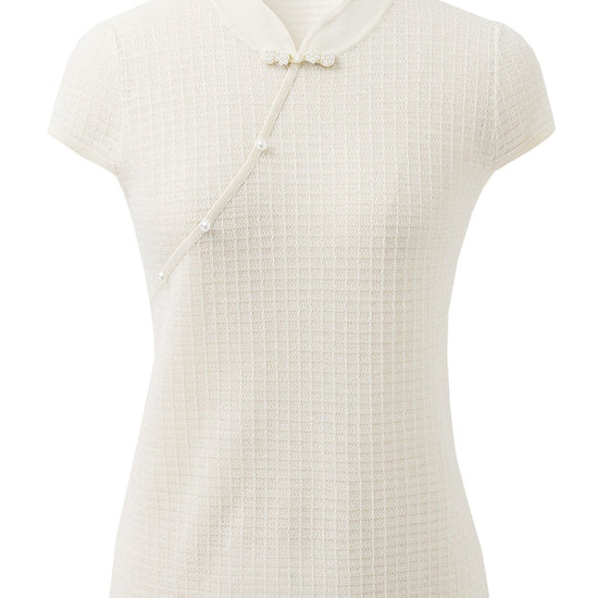 COMOBOCA Women's Textured Pearl Accents Blouse