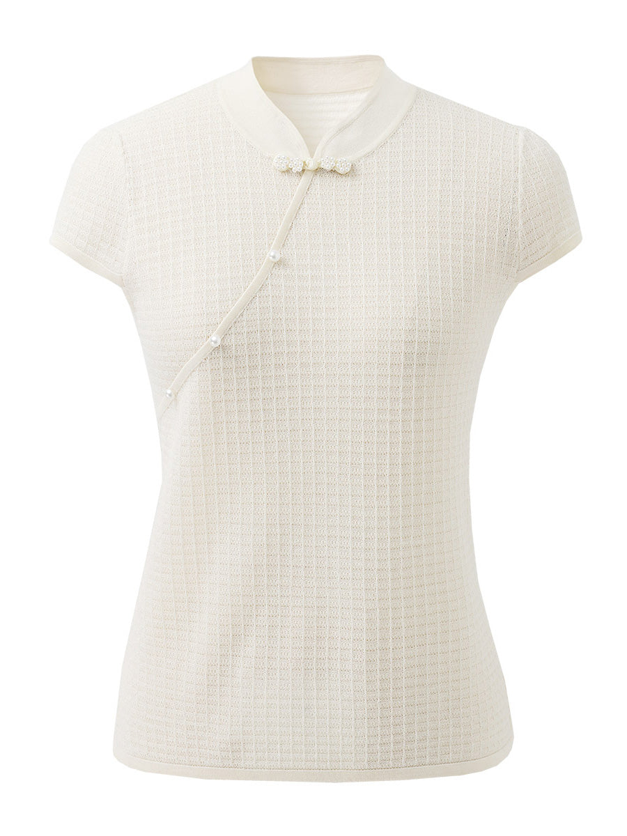 COMOBOCA Women's Textured Pearl Accents Blouse