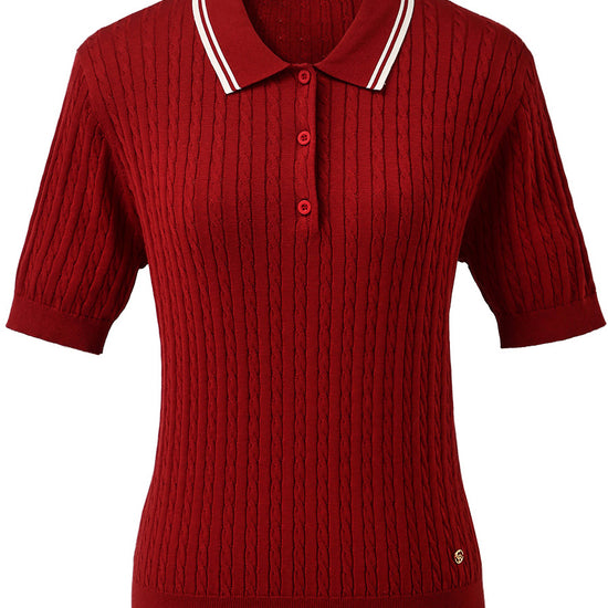 COMOBOCA Women's Cable Knit Polo T-Shirt