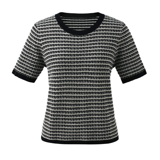 COMOBOCA Women's Elegant Striped Knit T-Shirt