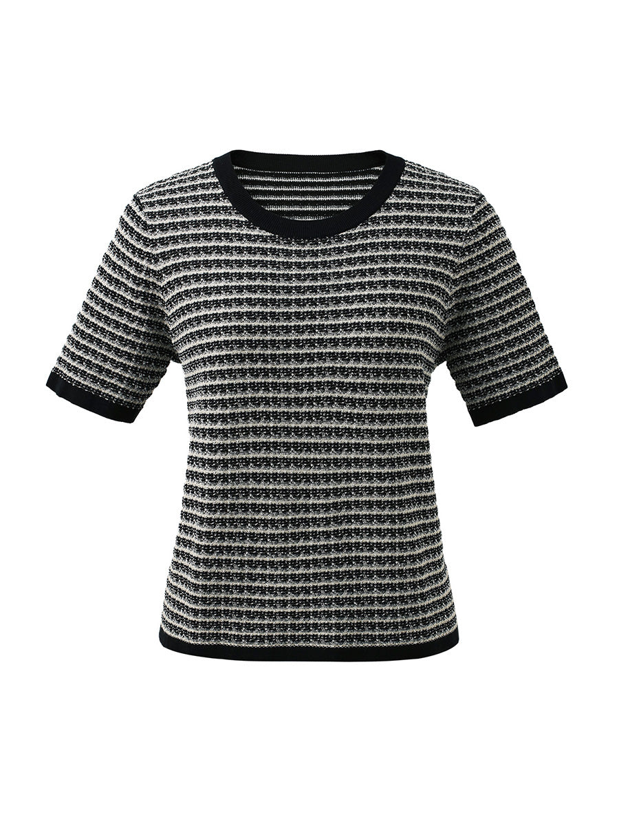 COMOBOCA Women's Elegant Striped Knit T-Shirt