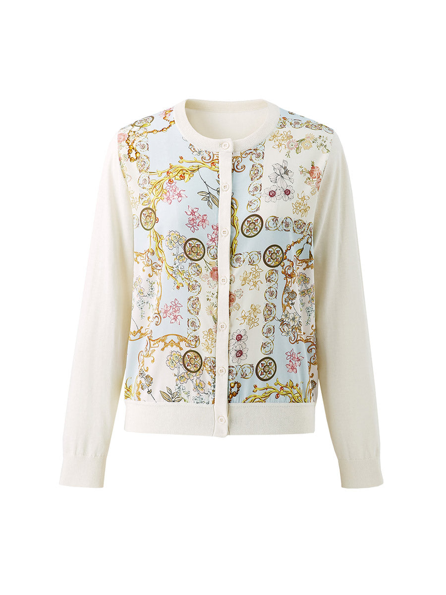 COMOBOCA Women's Printed Panel Knit Cardigan