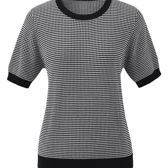 COMOBOCA Women's Houndstooth Pattern Knit T-Shirt