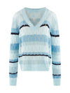 COMOBOCA 100% Cashmere Women's Striped V-Neck Knit Sweater