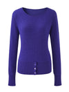 COMOBOCA 100% Cashmere Women's Round Neck Button Ribbed Knit Sweater