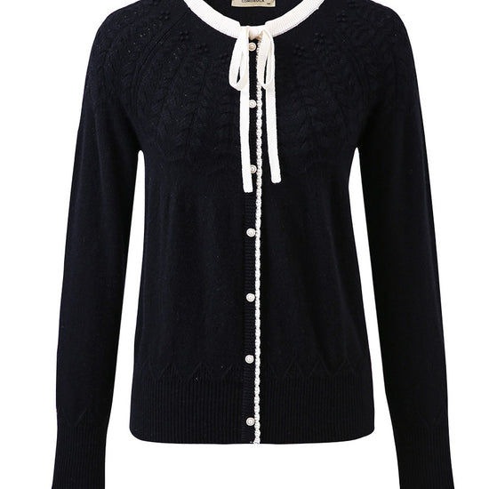 COMOBOCA 100% Cashmere Women's Faux Cardigan Sweater with Bow Tie