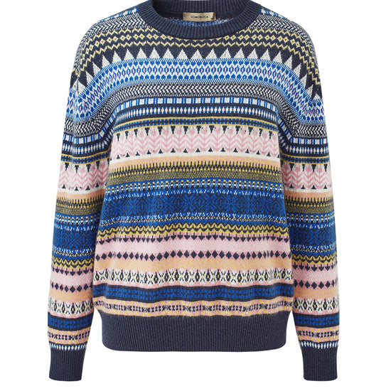 COMOBOCA 100% Cashmere Women's Fair Isle Round Neck Sweater