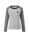 COMOBOCA Women's Cotton Silk Striped Smiley Patch T-Shirt Knit Sweater