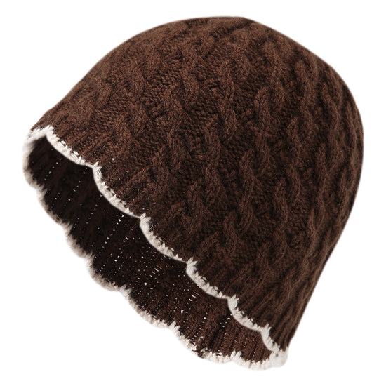COMOBOCA Coffee 100% Cashmere Women's Cable Knit Beanie