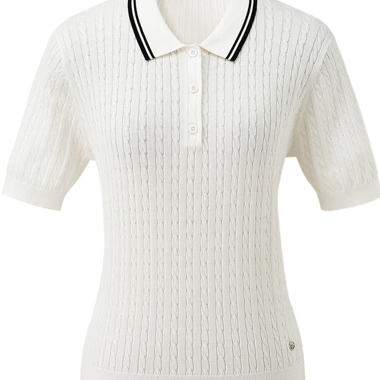 COMOBOCA Women's Cable Knit Polo T-Shirt