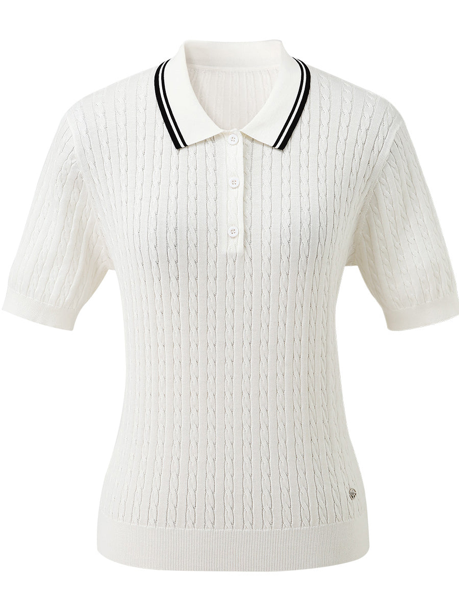COMOBOCA Women's Cable Knit Polo T-Shirt