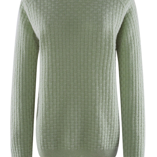 COMOBOCA Light Green 100% Cashmere Women's Round Neck Ribbed Knit Sweater