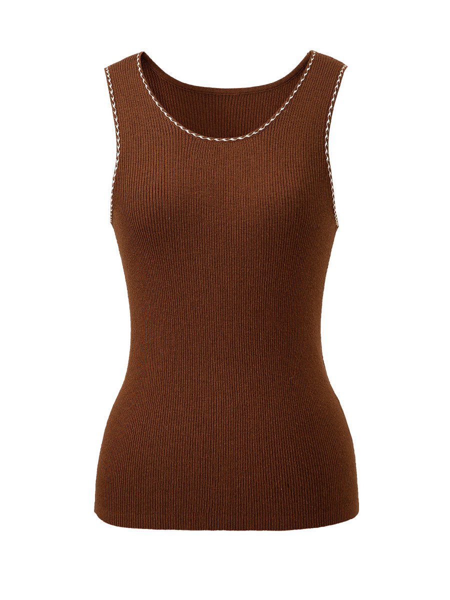 COMOBOCA 100% Wool Women's Sleek Ribbed Knit Tank Top