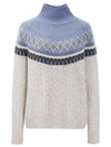 COMOBOCA 100% Cashmere Women's Mock Neck Fair Isle Cable Knit Sweater