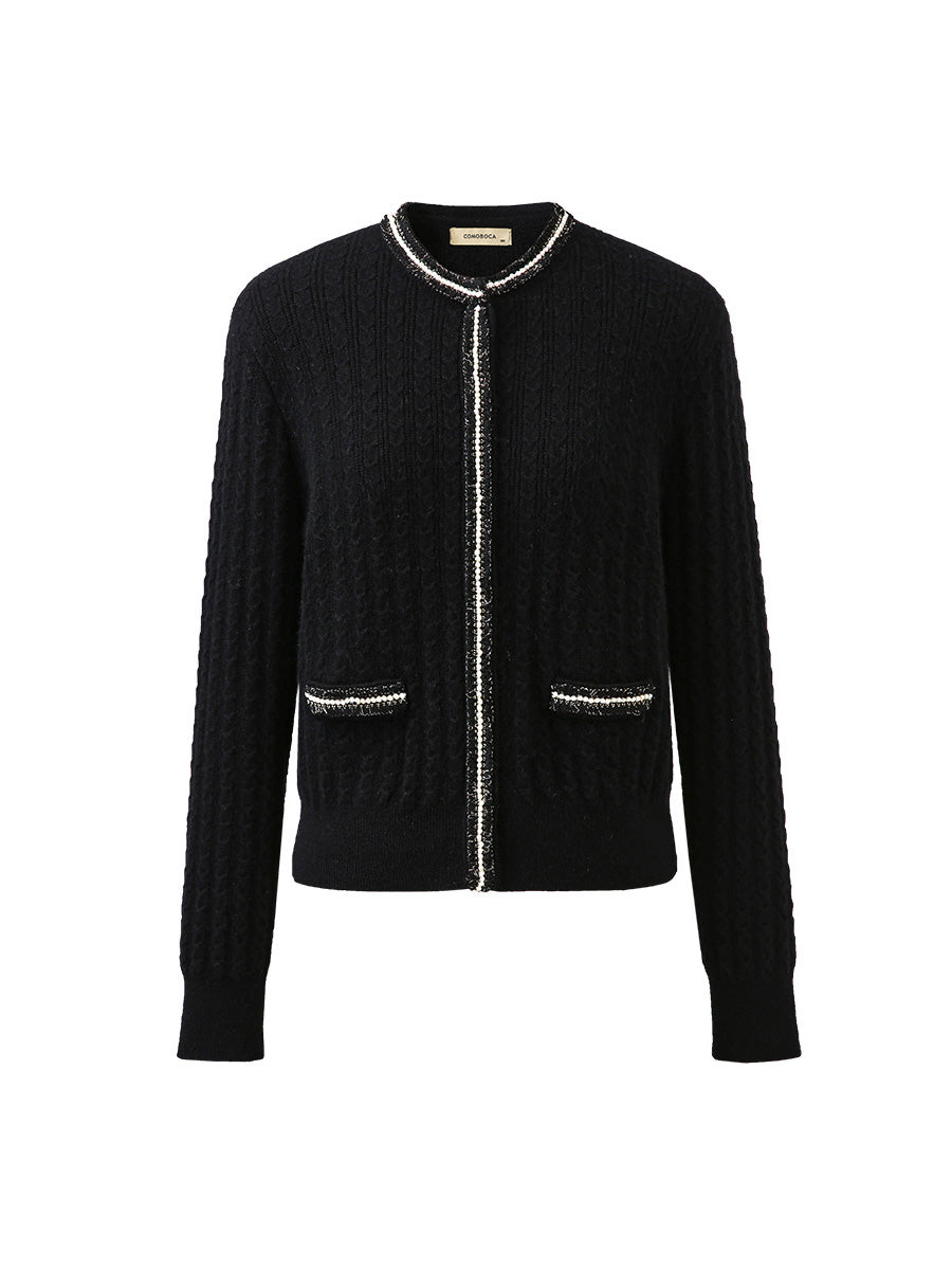 COMOBOCA 100% Cashmere Women's Pocket Faux Cardigan Sweater