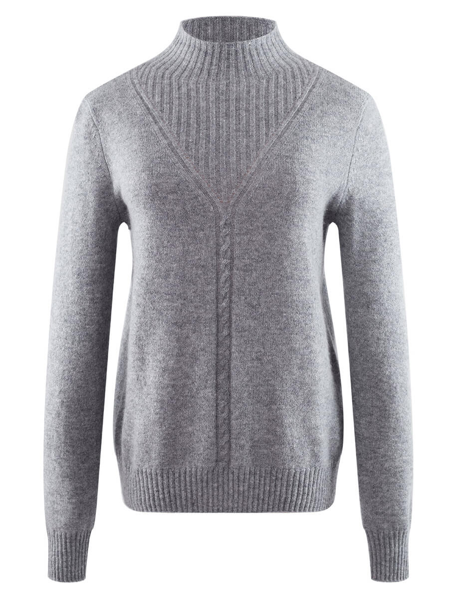 COMOBOCA LIGHT GREY 100% Cashmere Mock Neck Ribbed Knit Sweater