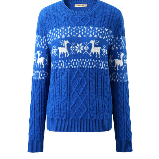 COMOBOCA 100% Cashmere Women's Cozy Reindeer Fair Isle Knit Sweater
