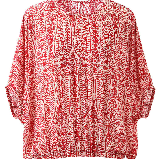 COMOBOCA 100% Mulberry Silk Women's Floral Printed Puff Sleeve Blouse